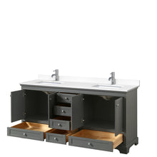Load image into Gallery viewer, Wyndham Deborah 72 Inch Double Bathroom Vanity in Dark Gray, White Cultured Marble Countertop, Undermount Square Sinks, No Mirrors- Wyndham