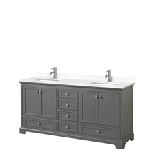 Load image into Gallery viewer, Wyndham Deborah 72 Inch Double Bathroom Vanity in Dark Gray, White Cultured Marble Countertop, Undermount Square Sinks, No Mirrors- Wyndham