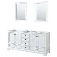 Load image into Gallery viewer, Wyndham Deborah 72 Inch Double Bathroom Vanity in White, No Countertop, No Sinks, Brushed Gold Trim, 24 Inch Mirrors- Wyndham