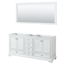 Load image into Gallery viewer, Wyndham Deborah 72 Inch Double Bathroom Vanity in White, No Countertop, No Sinks, Brushed Gold Trim, 70 Inch Mirror- Wyndham