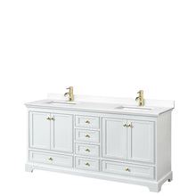 Load image into Gallery viewer, Wyndham Deborah 72 Inch Double Bathroom Vanity in White, White Cultured Marble Countertop, Undermount Square Sinks, Brushed Gold Trim, No Mirrors- Wyndham
