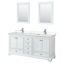 Load image into Gallery viewer, Wyndham Deborah 72 Inch Double Bathroom Vanity in White, Light-Vein Carrara Cultured Marble Countertop, Undermount Square Sinks, 24 Inch Mirrors- Wyndham