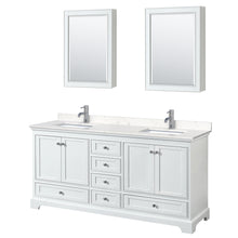 Load image into Gallery viewer, Wyndham Deborah 72 Inch Double Bathroom Vanity in White, Light-Vein Carrara Cultured Marble Countertop, Undermount Square Sinks, Medicine Cabinets- Wyndham