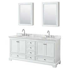 Load image into Gallery viewer, Wyndham Deborah 72 Inch Double Bathroom Vanity in White, White Carrara Marble Countertop, Undermount Oval Sinks, and Medicine Cabinets- Wyndham