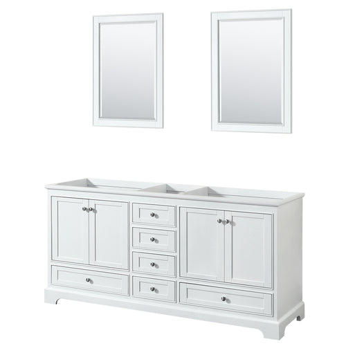 Wyndham Deborah 72 Inch Double Bathroom Vanity in White, No Countertop, No Sinks, and 24 Inch Mirrors- Wyndham