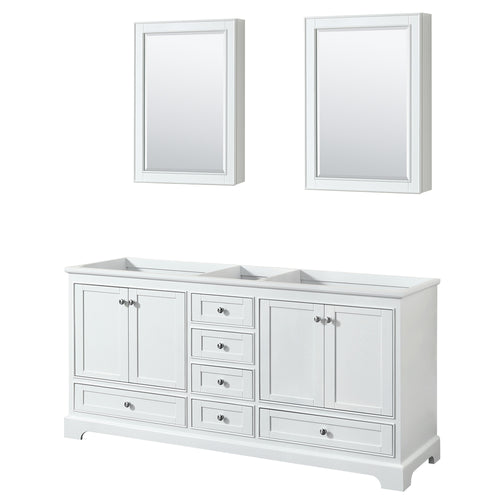 Wyndham Deborah 72 Inch Double Bathroom Vanity in White, No Countertop, No Sinks, and Medicine Cabinets- Wyndham