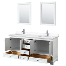 Load image into Gallery viewer, Wyndham Deborah 72 Inch Double Bathroom Vanity in White, White Cultured Marble Countertop, Undermount Square Sinks, 24 Inch Mirrors- Wyndham