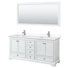Load image into Gallery viewer, Wyndham Deborah 72 Inch Double Bathroom Vanity in White, White Cultured Marble Countertop, Undermount Square Sinks, 70 Inch Mirror- Wyndham