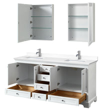 Load image into Gallery viewer, Wyndham Deborah 72 Inch Double Bathroom Vanity in White, White Cultured Marble Countertop, Undermount Square Sinks, Medicine Cabinets- Wyndham