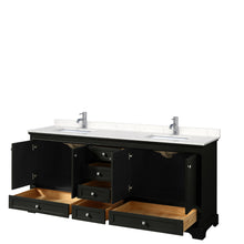 Load image into Gallery viewer, Wyndham Deborah 80 Inch Double Bathroom Vanity in Dark Espresso, Light-Vein Carrara Cultured Marble Countertop, Undermount Square Sinks, No Mirrors- Wyndham