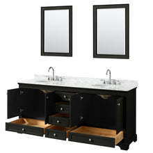 Load image into Gallery viewer, Wyndham Deborah 80 Inch Double Bathroom Vanity in Dark Espresso, White Carrara Marble Countertop, Undermount Oval Sinks, and 24 Inch Mirrors- Wyndham