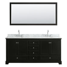 Load image into Gallery viewer, Wyndham Deborah 80 Inch Double Bathroom Vanity in Dark Espresso, White Carrara Marble Countertop, Undermount Oval Sinks, and 70 Inch Mirror- Wyndham