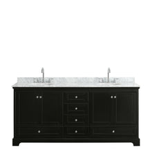 Load image into Gallery viewer, Wyndham Deborah 80 Inch Double Bathroom Vanity in Dark Espresso, White Carrara Marble Countertop, Undermount Oval Sinks, and No Mirrors- Wyndham