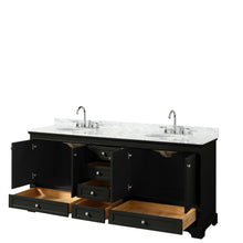 Load image into Gallery viewer, Wyndham Deborah 80 Inch Double Bathroom Vanity in Dark Espresso, White Carrara Marble Countertop, Undermount Oval Sinks, and No Mirrors- Wyndham