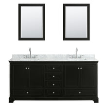 Load image into Gallery viewer, Wyndham Deborah 80 Inch Double Bathroom Vanity in Dark Espresso, White Carrara Marble Countertop, Undermount Square Sinks, and 24 Inch Mirrors- Wyndham