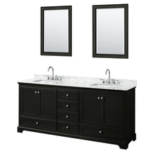 Load image into Gallery viewer, Wyndham Deborah 80 Inch Double Bathroom Vanity in Dark Espresso, White Carrara Marble Countertop, Undermount Square Sinks, and 24 Inch Mirrors- Wyndham