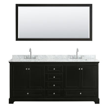 Load image into Gallery viewer, Wyndham Deborah 80 Inch Double Bathroom Vanity in Dark Espresso, White Carrara Marble Countertop, Undermount Square Sinks, and 70 Inch Mirror- Wyndham