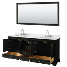 Load image into Gallery viewer, Wyndham Deborah 80 Inch Double Bathroom Vanity in Dark Espresso, White Carrara Marble Countertop, Undermount Square Sinks, and 70 Inch Mirror- Wyndham