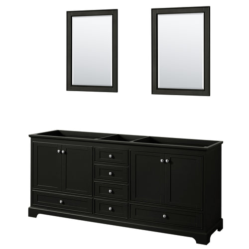 Wyndham Deborah 80 Inch Double Bathroom Vanity in Dark Espresso, No Countertop, No Sinks, and 24 Inch Mirrors- Wyndham