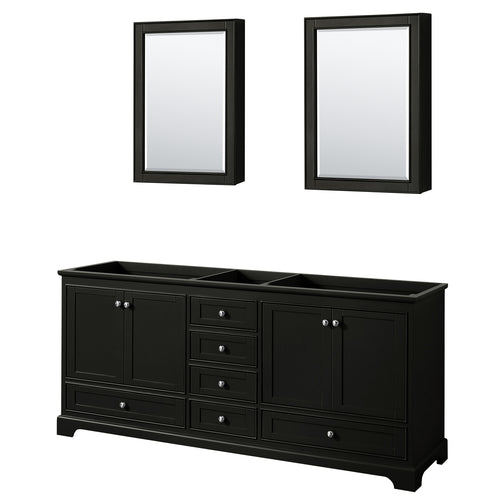 Wyndham Deborah 80 Inch Double Bathroom Vanity in Dark Espresso, No Countertop, No Sinks, and Medicine Cabinets- Wyndham