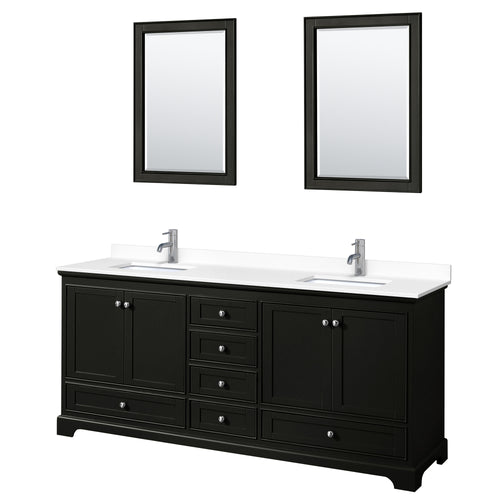 Wyndham Deborah 80 Inch Double Bathroom Vanity in Dark Espresso, White Cultured Marble Countertop, Undermount Square Sinks, 24 Inch Mirrors- Wyndham