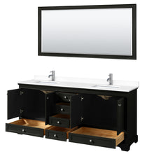 Load image into Gallery viewer, Wyndham Deborah 80 Inch Double Bathroom Vanity in Dark Espresso, White Cultured Marble Countertop, Undermount Square Sinks, 70 Inch Mirror- Wyndham