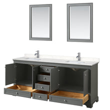 Load image into Gallery viewer, Wyndham Deborah 80 Inch Double Bathroom Vanity in Dark Gray, Light-Vein Carrara Cultured Marble Countertop, Undermount Square Sinks, 24 Inch Mirrors- Wyndham