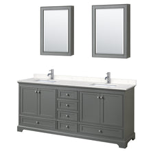 Load image into Gallery viewer, Wyndham Deborah 80 Inch Double Bathroom Vanity in Dark Gray, Light-Vein Carrara Cultured Marble Countertop, Undermount Square Sinks, Medicine Cabinets- Wyndham