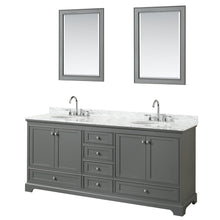 Load image into Gallery viewer, Wyndham Deborah 80 Inch Double Bathroom Vanity in Dark Gray, White Carrara Marble Countertop, Undermount Oval Sinks, and 24 Inch Mirrors- Wyndham