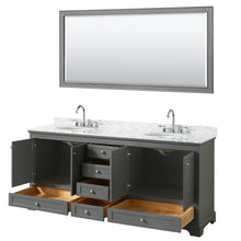 Load image into Gallery viewer, Wyndham Deborah 80 Inch Double Bathroom Vanity in Dark Gray, White Carrara Marble Countertop, Undermount Oval Sinks, and 70 Inch Mirror- Wyndham