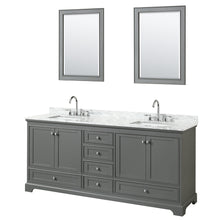 Load image into Gallery viewer, Wyndham Deborah 80 Inch Double Bathroom Vanity in Dark Gray, White Carrara Marble Countertop, Undermount Square Sinks, and 24 Inch Mirrors- Wyndham