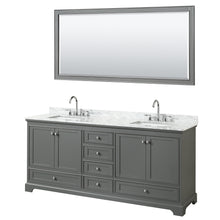 Load image into Gallery viewer, Wyndham Deborah 80 Inch Double Bathroom Vanity in Dark Gray, White Carrara Marble Countertop, Undermount Square Sinks, and 70 Inch Mirror- Wyndham