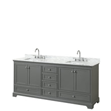 Load image into Gallery viewer, Wyndham Deborah 80 Inch Double Bathroom Vanity in Dark Gray, White Carrara Marble Countertop, Undermount Square Sinks, and No Mirror- Wyndham