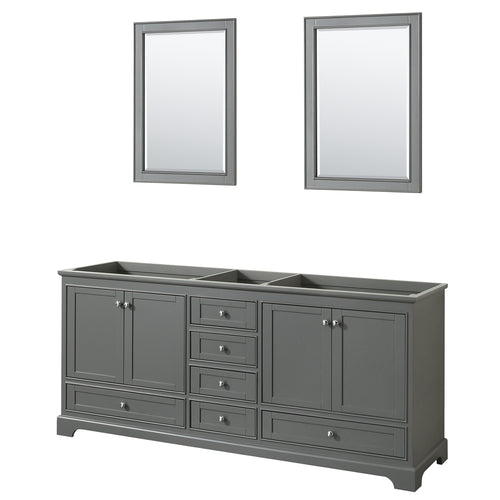 Wyndham Deborah 80 Inch Double Bathroom Vanity in Dark Gray, No Countertop, No Sinks, and 24 Inch Mirrors- Wyndham