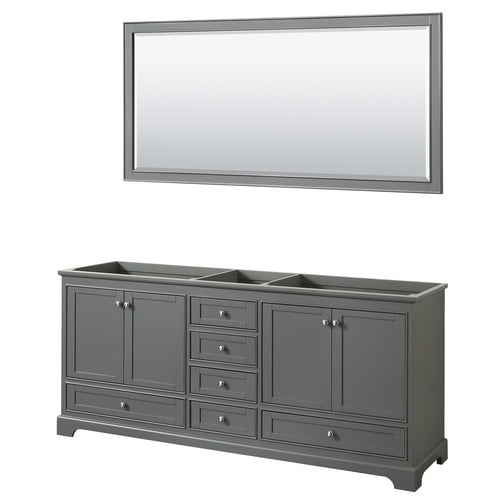 Wyndham Deborah 80 Inch Double Bathroom Vanity in Dark Gray, No Countertop, No Sinks, and 70 Inch Mirror- Wyndham