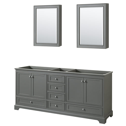 Wyndham Deborah 80 Inch Double Bathroom Vanity in Dark Gray, No Countertop, No Sinks, and Medicine Cabinets- Wyndham