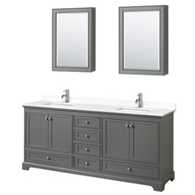 Load image into Gallery viewer, Wyndham Deborah 80 Inch Double Bathroom Vanity in Dark Gray, White Cultured Marble Countertop, Undermount Square Sinks, Medicine Cabinets- Wyndham