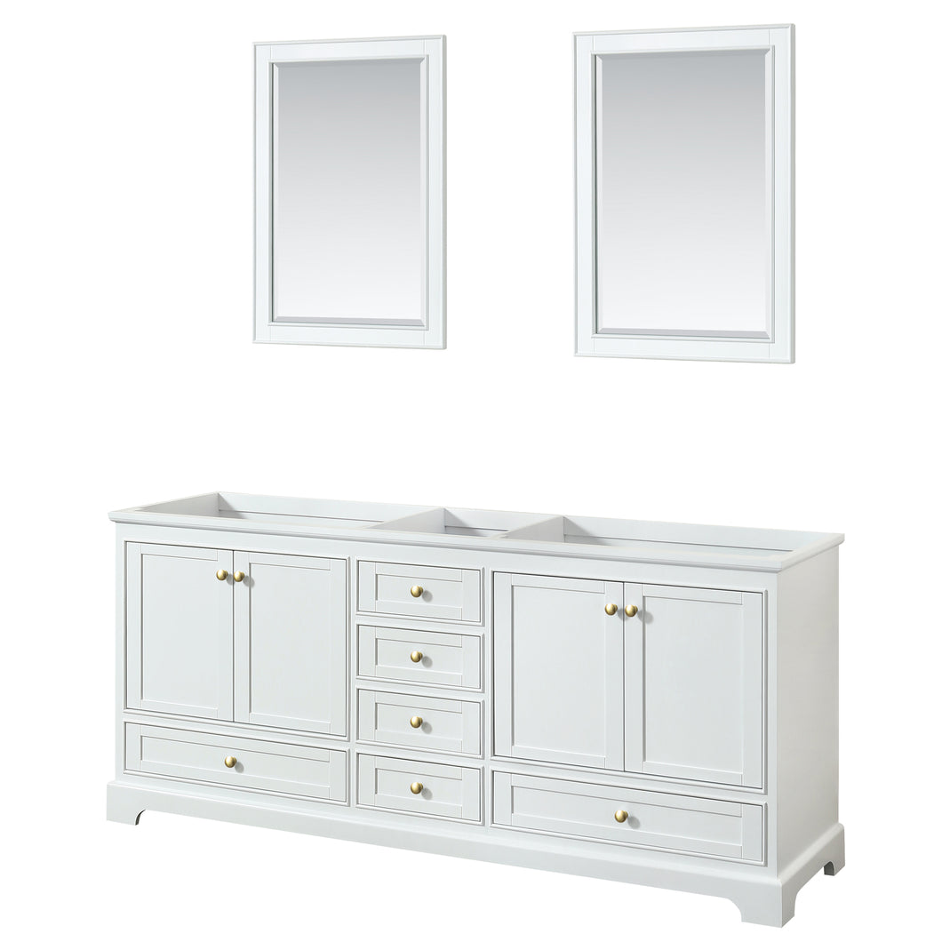 Wyndham Deborah 80 Inch Double Bathroom Vanity in White, No Countertop, No Sinks, Brushed Gold Trim, 24 Inch Mirrors- Wyndham