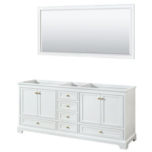 Load image into Gallery viewer, Wyndham Deborah 80 Inch Double Bathroom Vanity in White, No Countertop, No Sinks, Brushed Gold Trim, 70 Inch Mirror- Wyndham