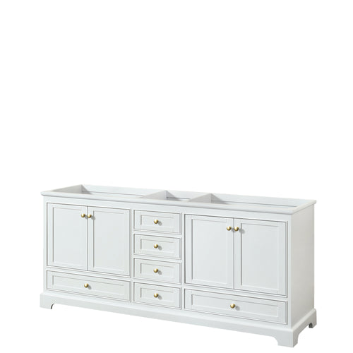Wyndham Deborah 80 Inch Double Bathroom Vanity in White, No Countertop, No Sinks, Brushed Gold Trim, No Mirrors- Wyndham