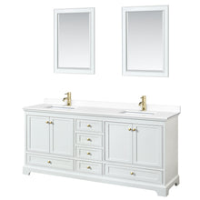 Load image into Gallery viewer, Wyndham Deborah 80 Inch Double Bathroom Vanity in White, White Cultured Marble Countertop, Undermount Square Sinks, Brushed Gold Trim, 24 Inch Mirrors- Wyndham