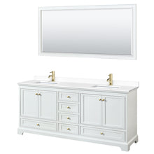 Load image into Gallery viewer, Wyndham Deborah 80 Inch Double Bathroom Vanity in White, White Cultured Marble Countertop, Undermount Square Sinks, Brushed Gold Trim, 70 Inch Mirror- Wyndham