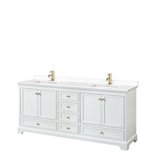 Load image into Gallery viewer, Wyndham Deborah 80 Inch Double Bathroom Vanity in White, White Cultured Marble Countertop, Undermount Square Sinks, Brushed Gold Trim, No Mirrors- Wyndham