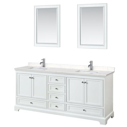Wyndham Deborah 80 Inch Double Bathroom Vanity in White, Light-Vein Carrara Cultured Marble Countertop, Undermount Square Sinks, 24 Inch Mirrors- Wyndham