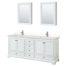 Load image into Gallery viewer, Wyndham Deborah 80 Inch Double Bathroom Vanity in White, Light-Vein Carrara Cultured Marble Countertop, Undermount Square Sinks, Medicine Cabinets- Wyndham