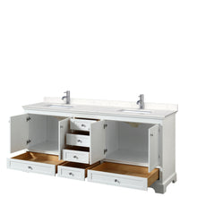 Load image into Gallery viewer, Wyndham Deborah 80 Inch Double Bathroom Vanity in White, Light-Vein Carrara Cultured Marble Countertop, Undermount Square Sinks, No Mirrors- Wyndham