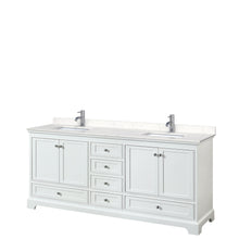 Load image into Gallery viewer, Wyndham Deborah 80 Inch Double Bathroom Vanity in White, Light-Vein Carrara Cultured Marble Countertop, Undermount Square Sinks, No Mirrors- Wyndham