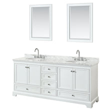 Load image into Gallery viewer, Wyndham Deborah 80 Inch Double Bathroom Vanity in White, White Carrara Marble Countertop, Undermount Oval Sinks, and 24 Inch Mirrors- Wyndham