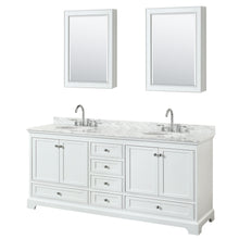 Load image into Gallery viewer, Wyndham Deborah 80 Inch Double Bathroom Vanity in White, White Carrara Marble Countertop, Undermount Oval Sinks, and Medicine Cabinets- Wyndham