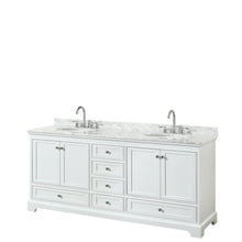 Load image into Gallery viewer, Wyndham Deborah 80 Inch Double Bathroom Vanity in White, White Carrara Marble Countertop, Undermount Oval Sinks, and No Mirrors- Wyndham